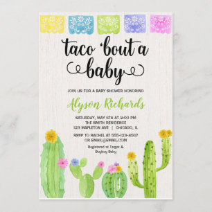 Invitation Taco à propos d'un bébé, baby shower Fiesta cactus