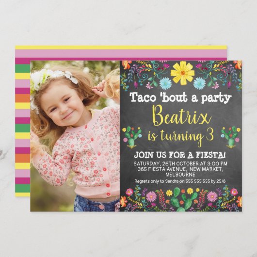 Invitation Taco à propos d'une fête d'anniversaire de tableau (Devant / Derrière)