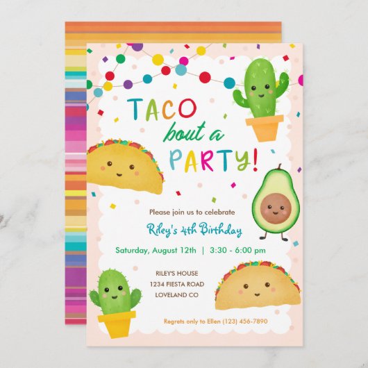 Invitation Taco à propos d'une fête - fiesta thème anniversai (Devant / Derrière)