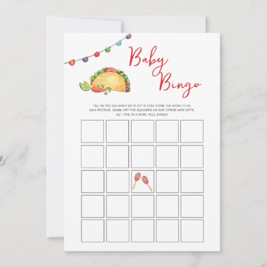 Invitation Taco Baby Shower Bingo game (Devant)