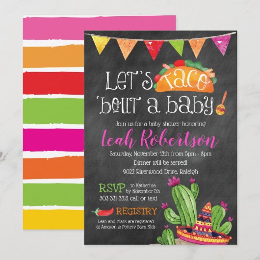 Invitation Taco bout a Baby - Baby shower de tableau noir (Devant / Derrière)