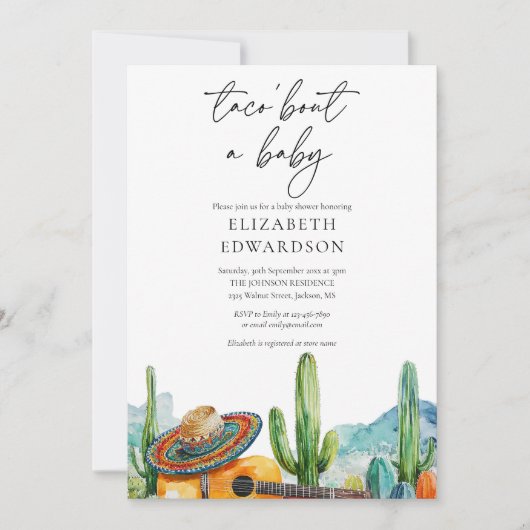 Invitation Taco Bout A Baby Fiesta Baby shower d'aquarelle (Devant)