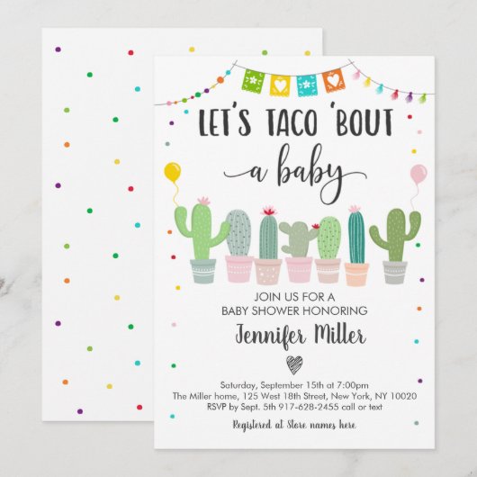 Invitation Taco Bout A Baby Fiesta Cactus Baby shower (Devant / Derrière)