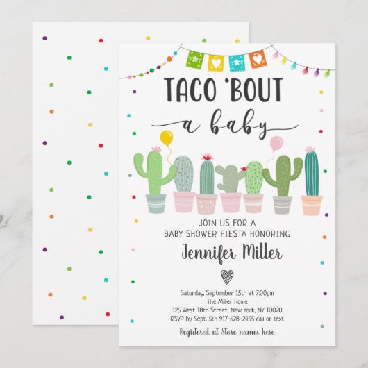 Invitation Taco Bout A Baby Fiesta Cactus Baby shower (Devant / Derrière)