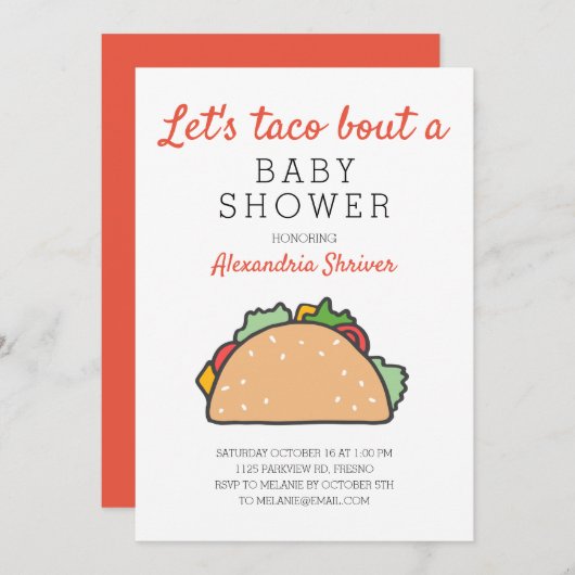 Invitation Taco Bout A Baby shower Fiesta (Devant / Derrière)