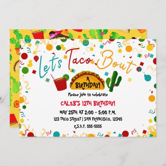 Invitation Taco Bout A Birthday Party Fiesta (Devant / Derrière)