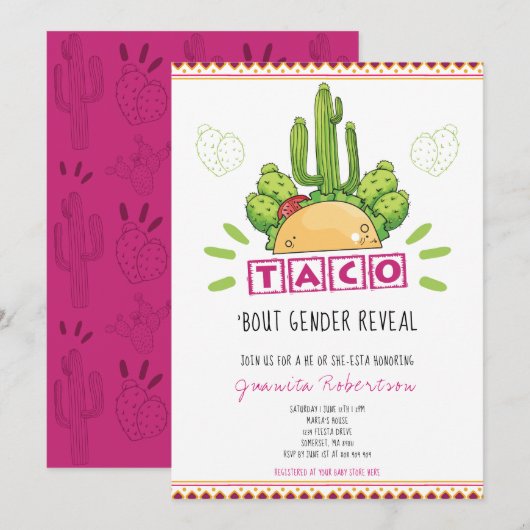 Invitation Taco 'Bout A Gender Révèle Fiesta Il Ou Elle Rose (Devant / Derrière)