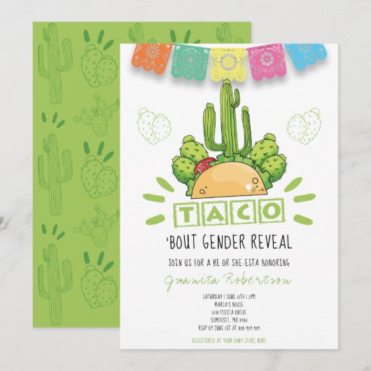 Invitation Taco 'Bout A Gender Révèle Fiesta Lui Ou Elle (Devant / Derrière)