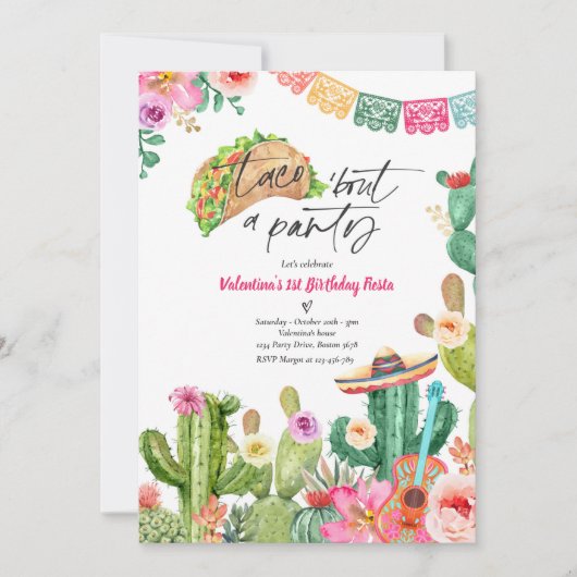 Invitation Taco 'Bout A Party 1er Anniversaire Fiesta Cactus (Devant)