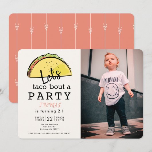 Invitation Taco Bout A Party Fiesta Photo Anniversaire (Devant / Derrière)