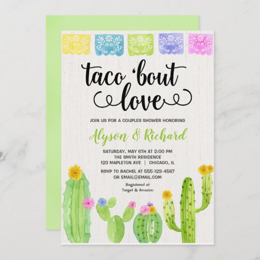 Invitation Taco bout amour Fiesta Cactus douche nuptiale (Devant / Derrière)