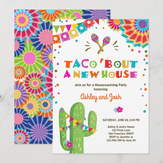 Invitation Taco Bout : Fête de la Maison neuve (Devant / Derrière)