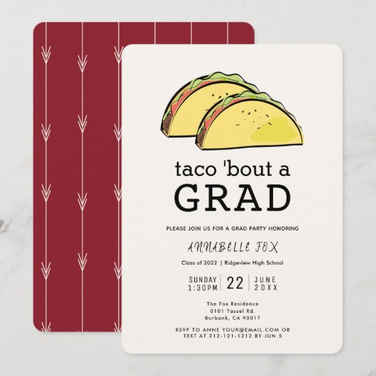 Invitation Taco Bout GRAD Burgundy Graduation Party (Devant / Derrière)