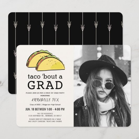 Invitation Taco Bout GRAD Photo Black Drive-by Graduation (Devant / Derrière)