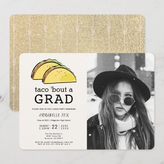 Invitation Taco Bout GRAD Photo Gold Graduation Party (Devant / Derrière)