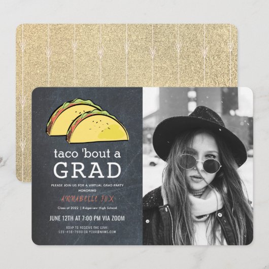 Invitation Taco Bout GRAD Photo Gold Virtual Graduation (Devant / Derrière)