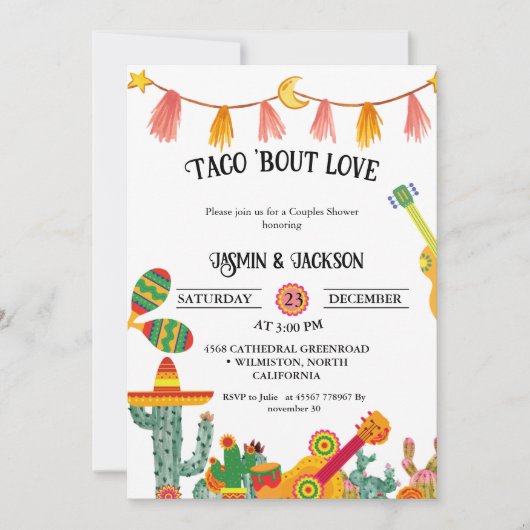 Invitation Taco 'Bout Love Couples Douche Cactus (Devant)