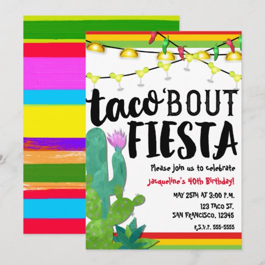 Invitation TACO BOUT SUR FIESTA fête d'anniversaire Cinco De  (Devant / Derrière)