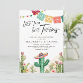 Invitation Taco Bout Twins Fiesta Cactus Aquarelle bébé (Debout devant)