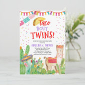Invitation Taco Bout Twins Fiesta Llama Baby shower mexicain (Debout devant)