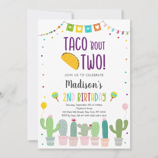 Invitation Taco 'Bout Two Cactus Fiesta Anniversaire (Devant)