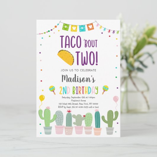 Invitation Taco 'Bout Two Cactus Fiesta Anniversaire (Debout devant)
