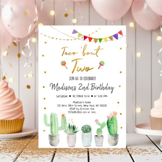 Invitation Taco 'Bout Two Gold Fiesta Anniversaire
