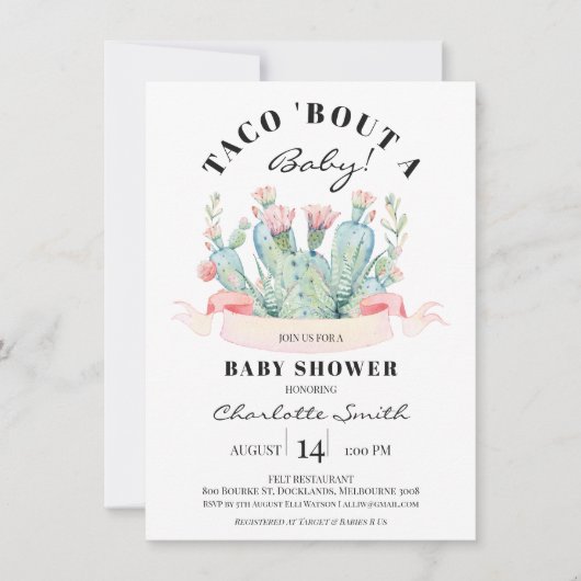Invitation Taco Bout Un bébé Baby shower de cactus succulent (Devant)