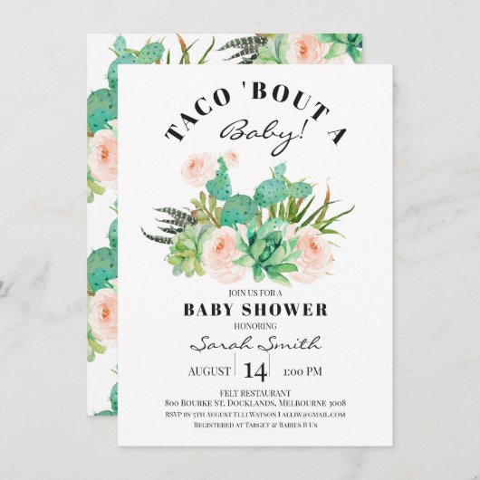 Invitation Taco Bout Un bébé Baby shower Succulent (Devant / Derrière)
