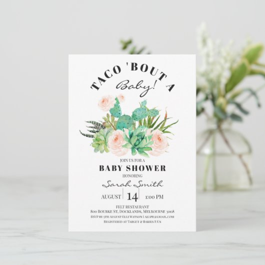 Invitation Taco Bout Un bébé Baby shower Succulent (Debout devant)