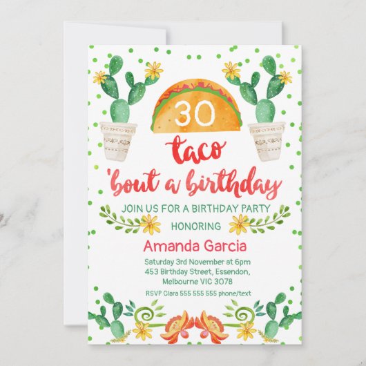 Invitation Taco Bout Une fête Fiesta 30e anniversaire Invitat (Devant)