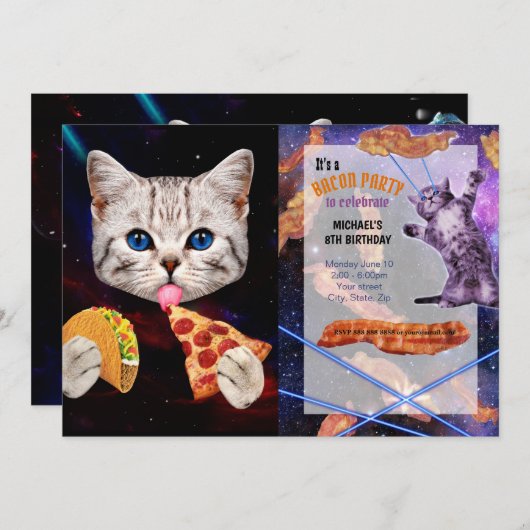 Invitation Taco, Chat et pizza (Devant / Derrière)