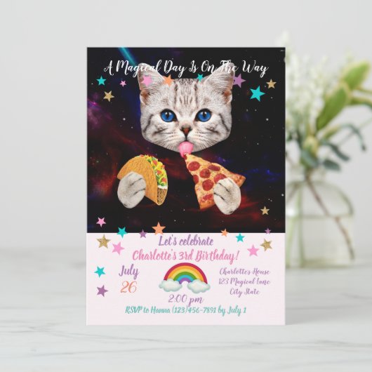 Invitation Taco, Chat et pizza (Debout devant)