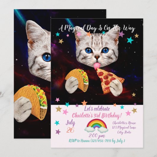 Invitation Taco, Chat et pizza (Devant / Derrière)