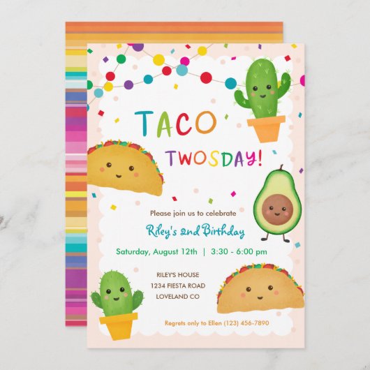 Invitation Taco Deux Jours Anniversaire Fête de fête (Devant / Derrière)