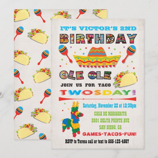Invitation Taco Deux Jours Mardi Fiesta Mexicaine 2e Annivers (Devant / Derrière)