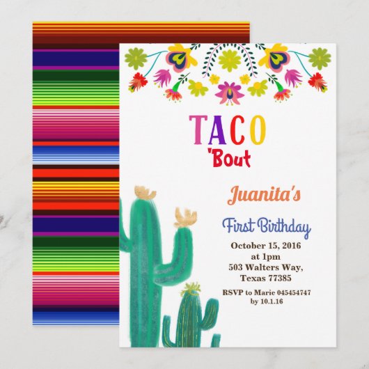 Invitation Taco fête mexicaine 1er anniversaire (Devant / Derrière)