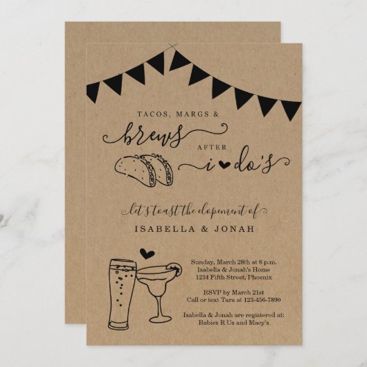 Invitation Taco Marg Bière Après Moi Réception Seulement Élit (Devant / Derrière)