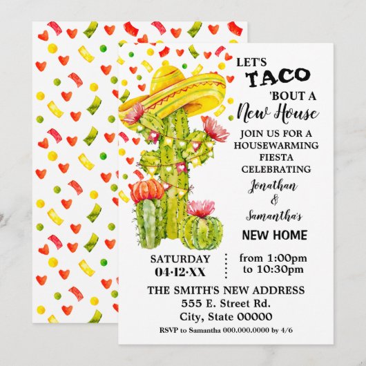 Invitation Taco parle de la Fiesta du réchauffement des maiso (Devant / Derrière)