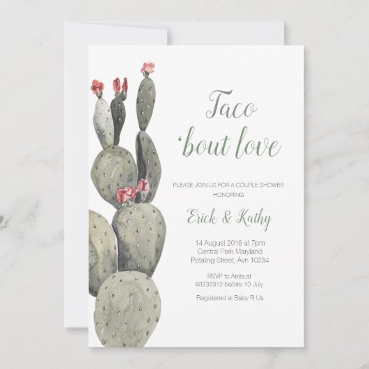 Invitation Taco sur l'amour Cactus Baby shower de pêche (Devant)