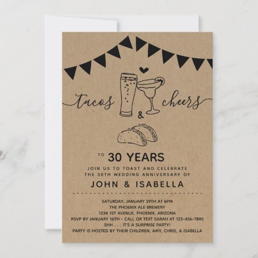 Invitation Taco Tequila Cheers & Beers Anniversaire Mariage (Devant)