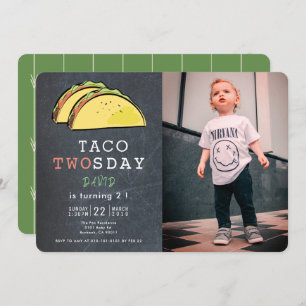 Invitation Taco Twosday Tuesday Chalkboard Photo 2nd Birthday
