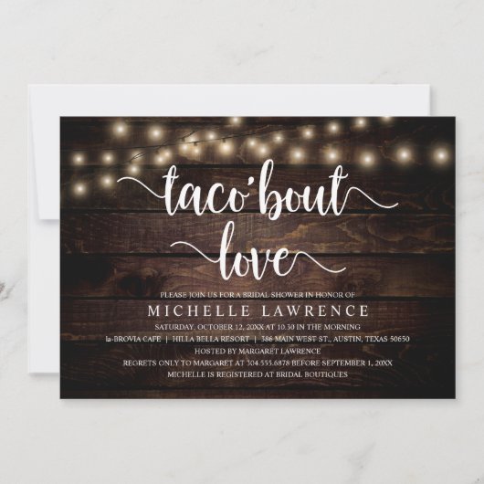 Invitation Taco'bout Amour, Fête des mariées Rustique (Devant)