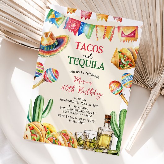 Invitation Tacos and Tequila Mexican Adult Birthday