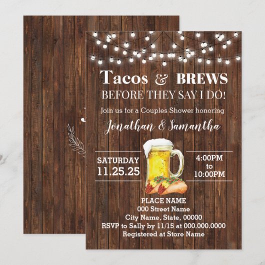 Invitation Tacos & Brews Avant De Faire Country Couples Douch (Devant / Derrière)