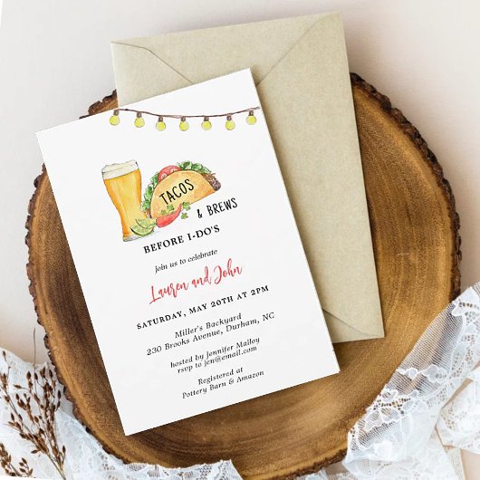 Invitation Tacos & Brews avant de faire douche de couple
