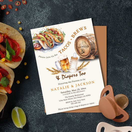 Invitation Tacos & Brews Diapeurs Baby shower Décontracté Cou