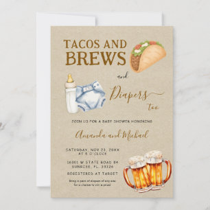 Invitation Tacos Brews et Diapers Baby shower Kraft