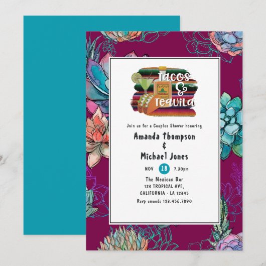 Invitation Tacos de Fiesta Mexicaine et Soirée de Tequila pou (Devant / Derrière)