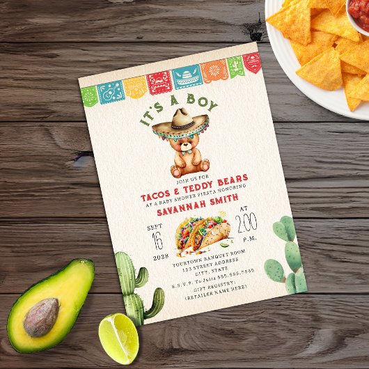 Invitation Tacos et Baby shower Nounours Fiesta